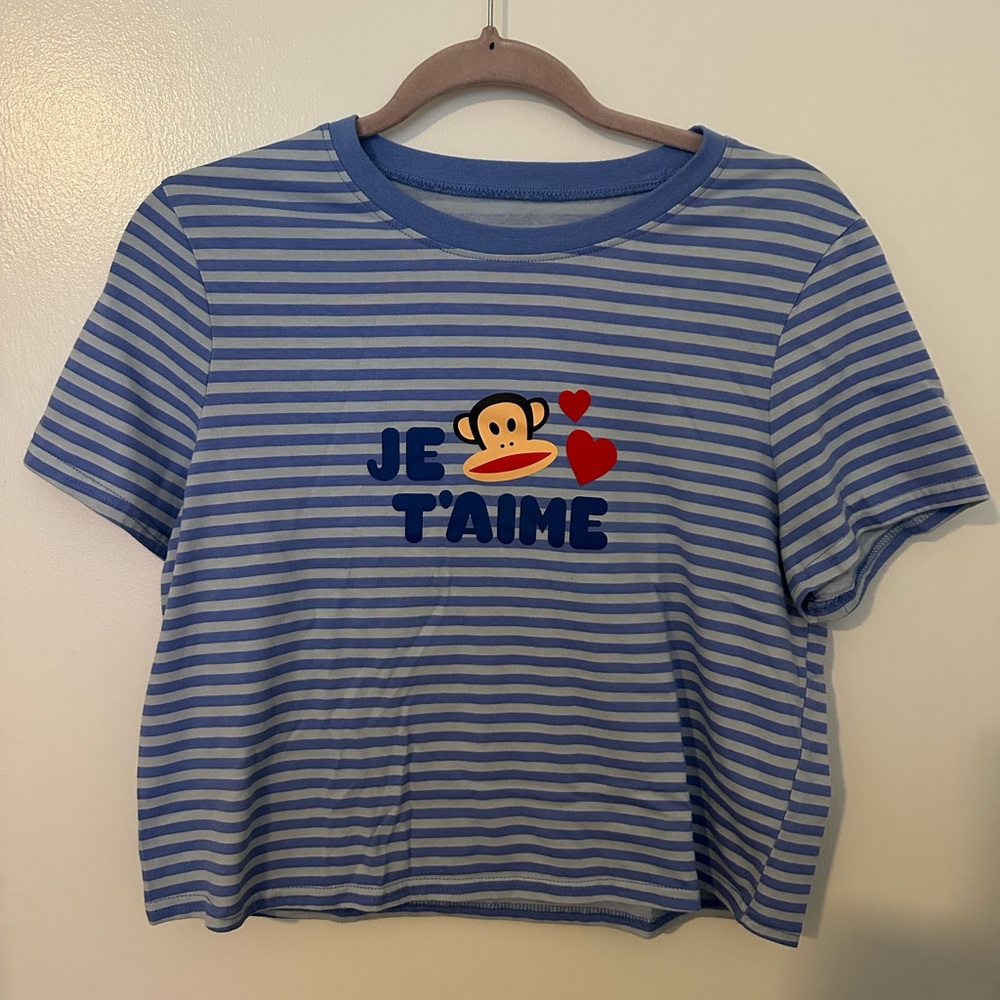 Blue Striped T-Shirt with Graphic Print